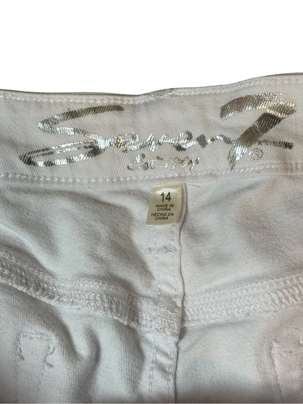 Seven7 White Denim Raw Hem Stretch Shorts Size 14 Summer Beach Casual